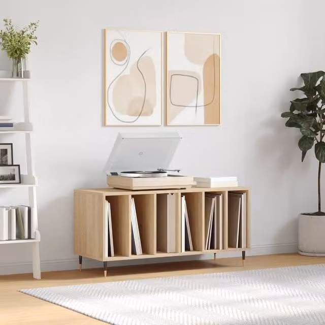 Berkfield Home Record Cabinet in Sonoma Oak and Brown, W/D/H: 100 x 38 x 48 cm