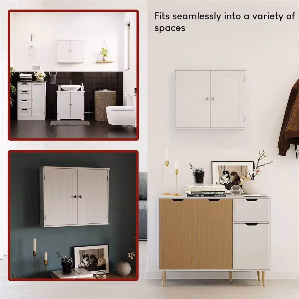 Kelvenix White Wall Mounted Bathroom Cabinet with Two Hinged Doors and Internal Shelves – 2