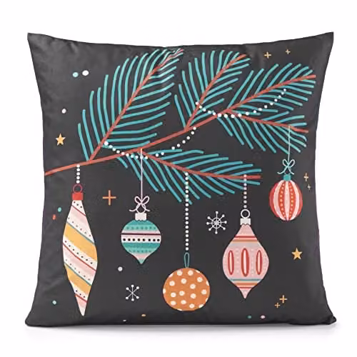 Luxury Living Black Velvet Christmas Baubles Decorative Cushion, W/D/H: 45 x 45 x 4.3 cm