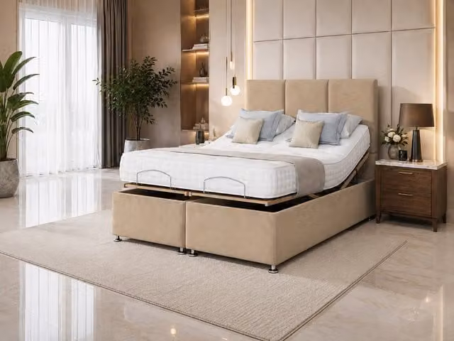 Perth Adjustable Mobility Bed with Mattress and Headboard in Beige