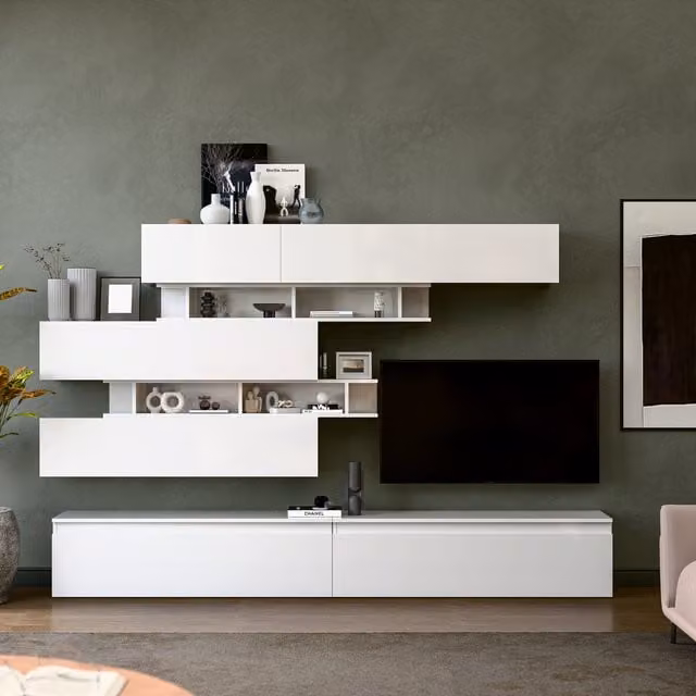 Decorotika Zaragoza Modern Wall Mounted Entertainment Center in High Gloss White