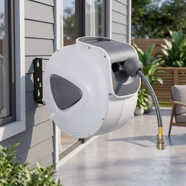 STILVORA Wall-Mounted Retractable Air Hose Reel, 10 m, Grey