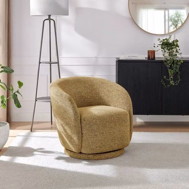 FurnitureboxUK Romilly Yellow Fabric Swivel Accent Tub Chair with Solid Wood Frame