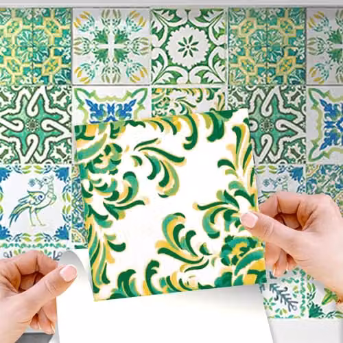 WALPLUS Turkish Green Self Adhesive Wall Tiles for Kitchen and Bathroom, 24 Pack, W/D/H: 15 x 15 x 0.25 cm – 1