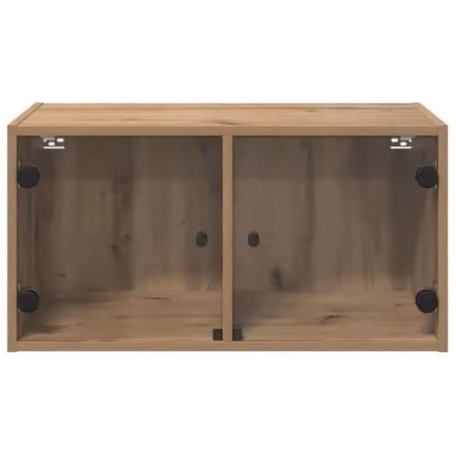 vidaXL Set of 2 Modern Wall Mounted Cabinets with Glass Doors in Brown, W/D/H: 68 x 35 x 35 cm – 4