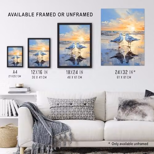 Artery8 Seagull Bird Couple Beach Sunset Coastal Landscape Unframed Paper Poster Wall Art Print – 3