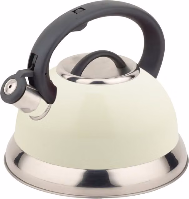 Buckingham Stainless Steel Whistling Kettle, Induction Compatible, 2.6 Litre, Silver and White