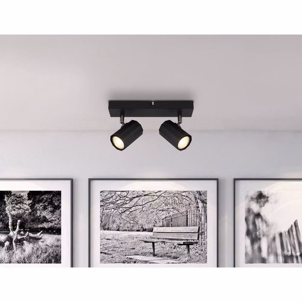 Globo Lighting Black Metal Adjustable Ceiling Spotlight with 2x GU10 Sockets, L 26 x W 6 x H 14.5 cm – 7
