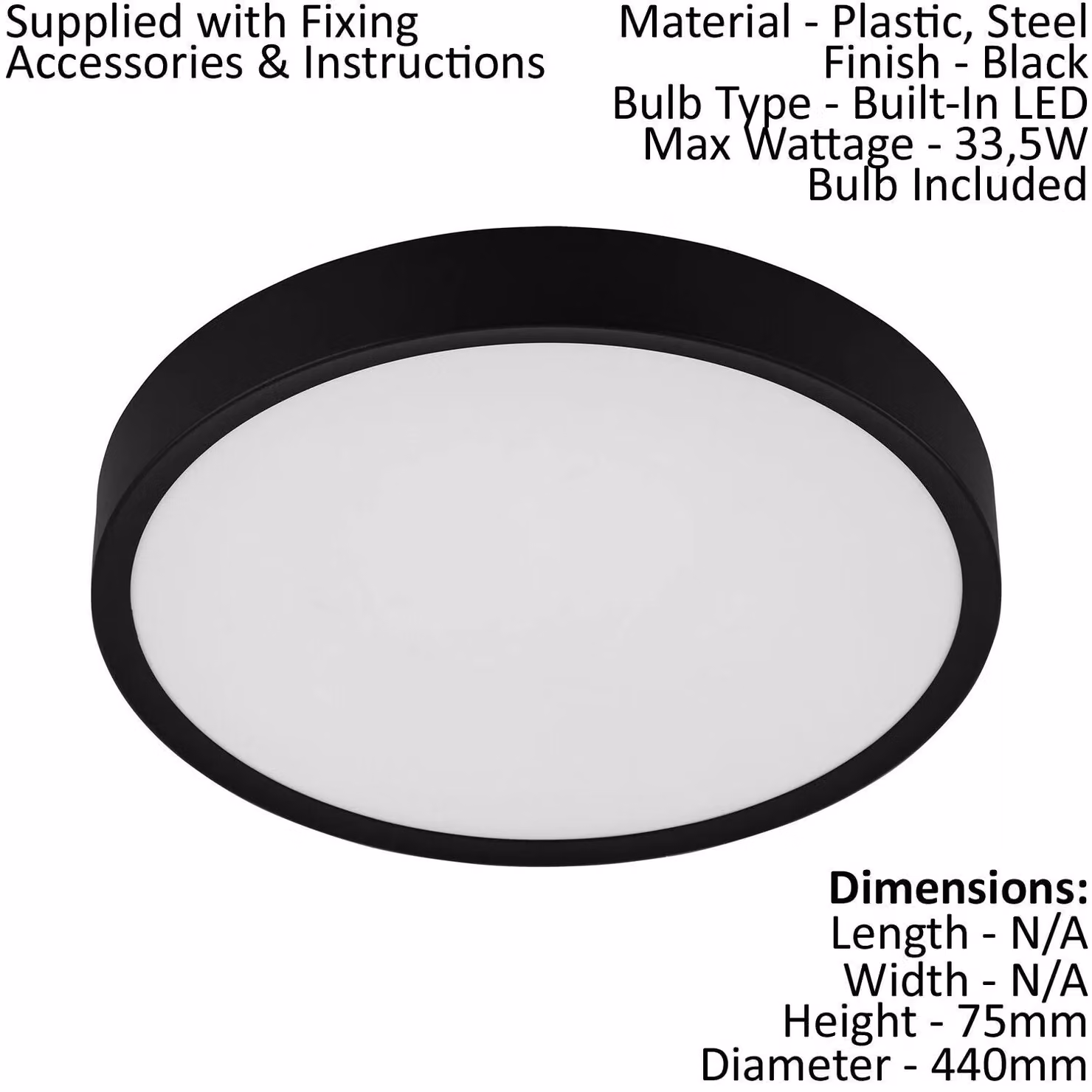 Loops Flush Ceiling Light with LED Bulb, Black and White Plastic and Metal Design – 2