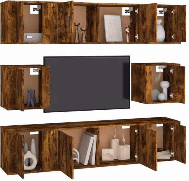 Berkfield Home Classic 8 Piece TV Cabinet Set in Smoked Oak Brown Engineered Wood