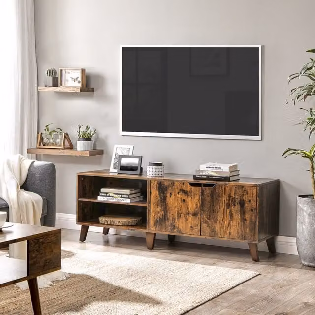 VASAGLE Rustic Bronze TV Cabinet with 2 Doors and Adjustable Shelves, 140 cm