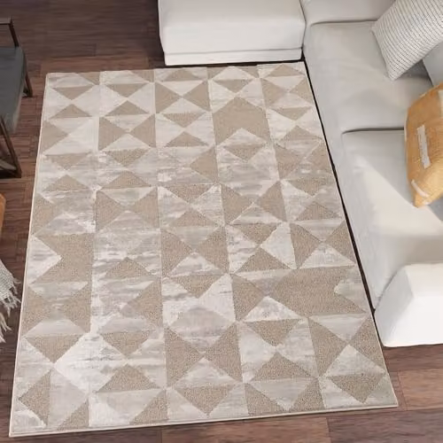Desire Rugs Modern Geometric Rectangular Area Rug in Brown and Beige, W: 80 cm, L: 150 cm