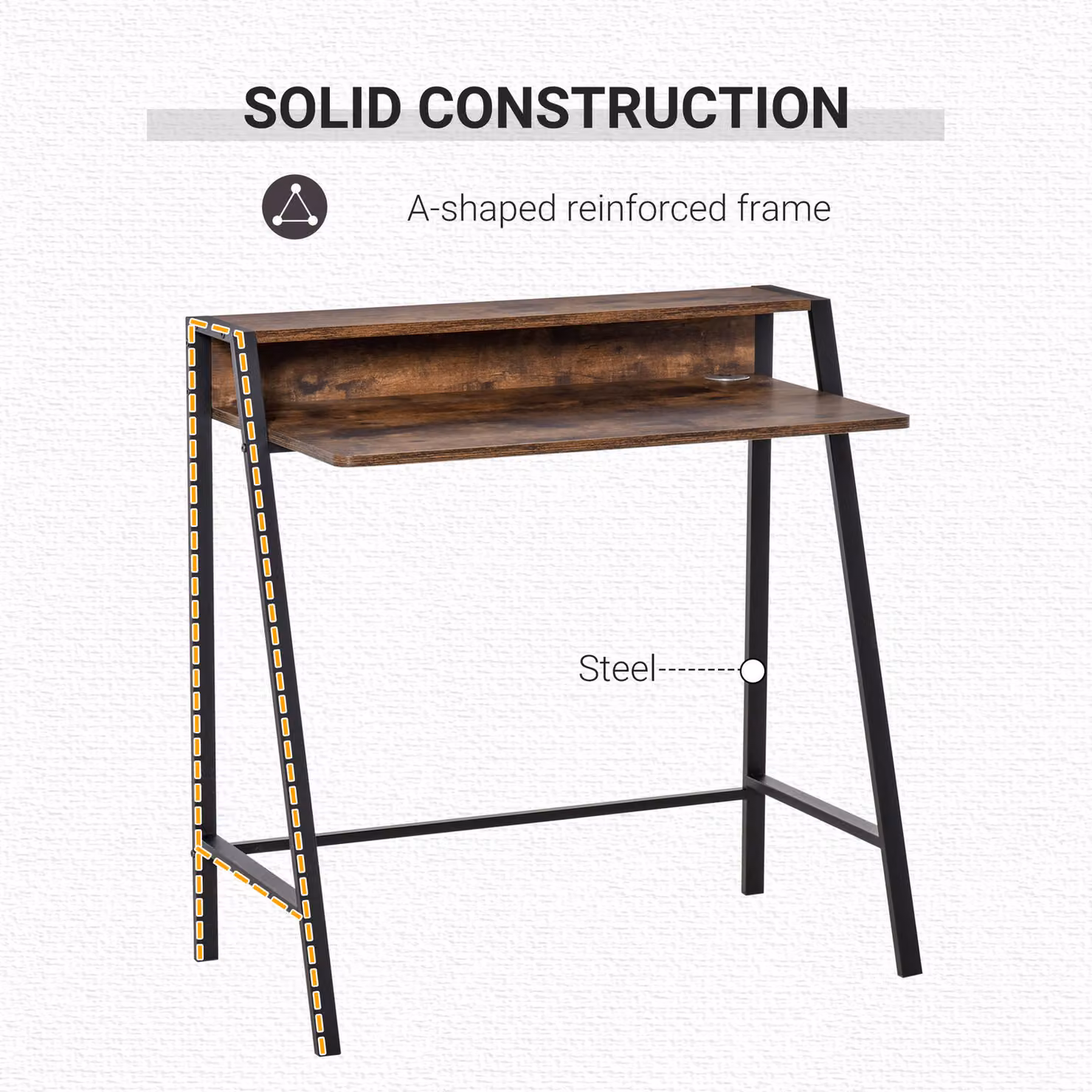 HOMCOM Writing Desk with Storage Shelf and Metal Frame in Rustic Brown – 5