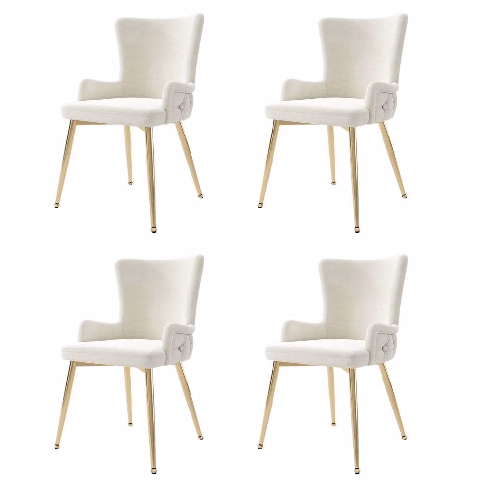 BTM Set of 6 Beige Velvet Dining Chairs with Gold Metal Legs – 3