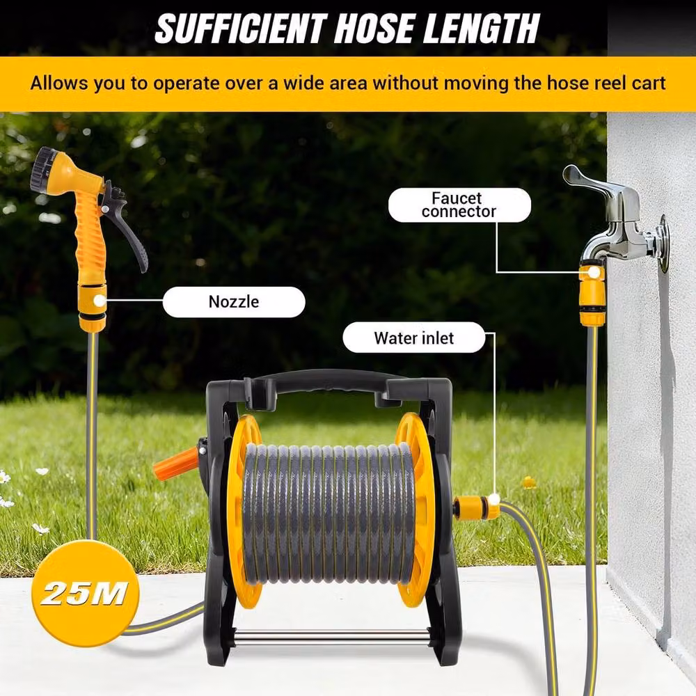NESTLUNE 25m Reinforced Tough Garden Hose Pipe Reel in Yellow – 2