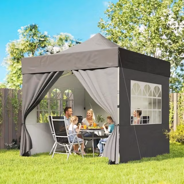 Outsunny Heavy Duty Pop Up Gazebo with Sides, Dark Grey, W: 300 cm x D: 300 cm