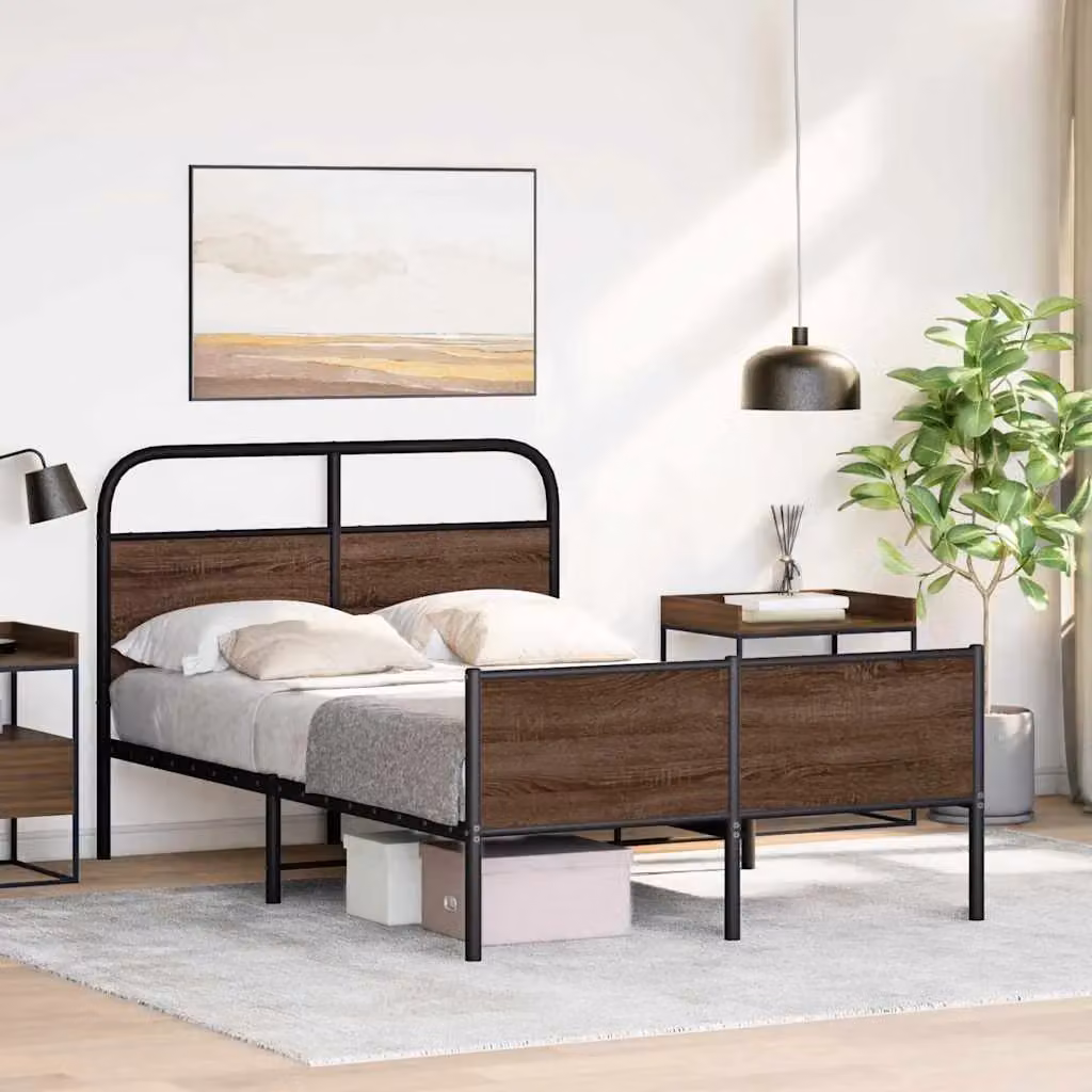 Berkfield Home Classic Bed Frame in Brown Oak, W: 140 cm, D: 190 cm – 3