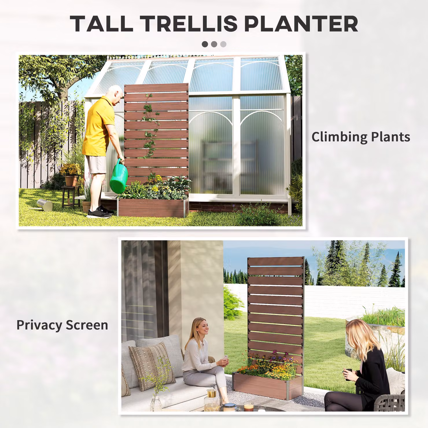 Outsunny Raised Planter with Trellis in Light Brown, Outdoor Garden Bed for Plants and Vines, H 180 cm x W 38 cm x D 90.5 cm – 6