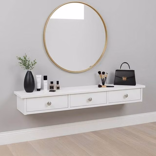 FORGEVIO Wall Mounted Floating TV Stand with 3 Drawers, White