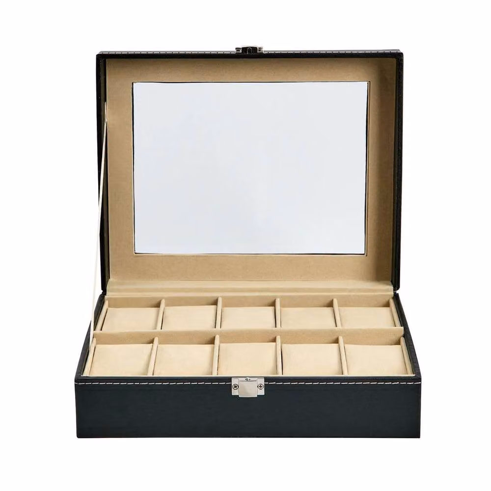 FLAVORA 10 Grid PU Leather Watch Display Box and Collection Storage Case in Black – 2