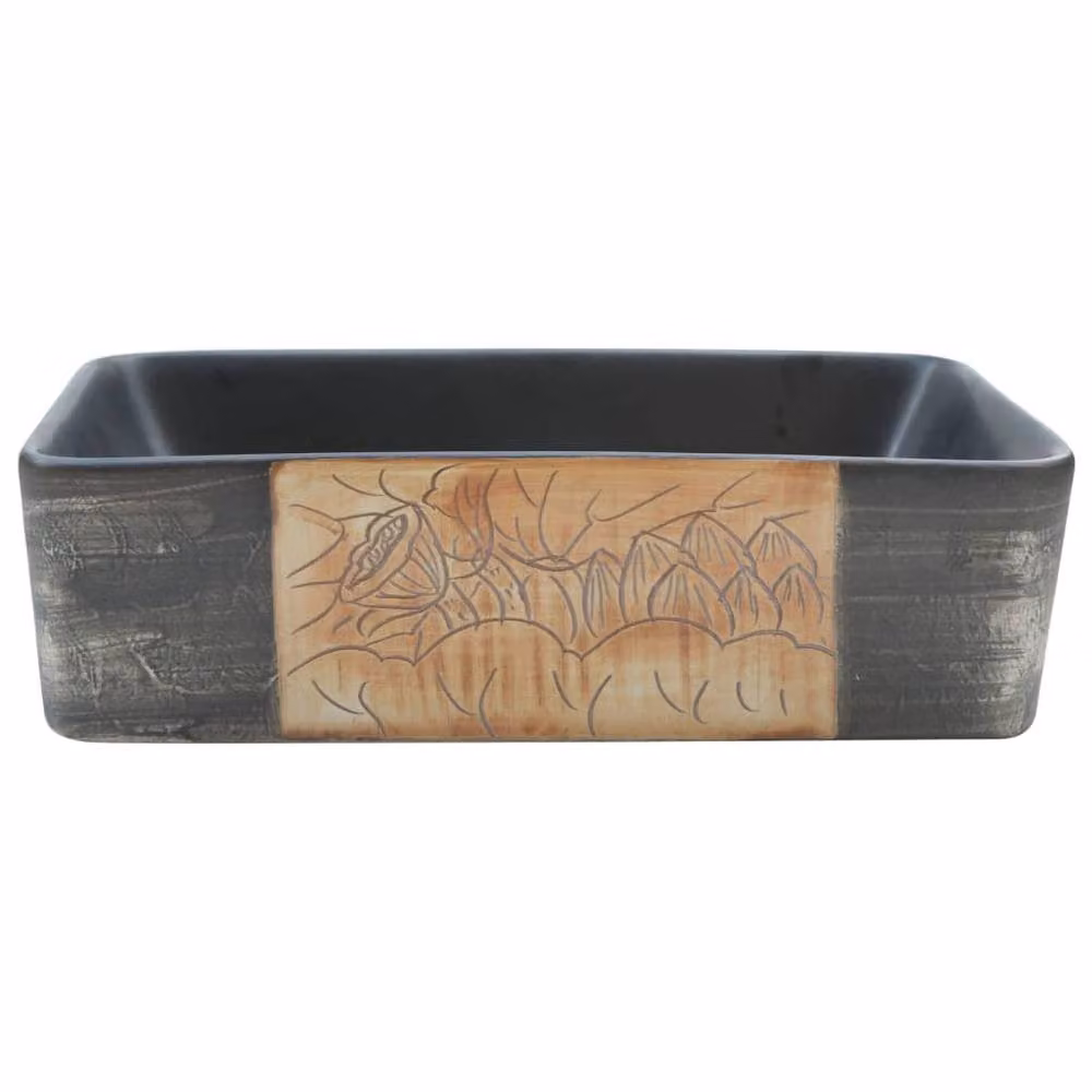 Berkfield Home Rectangular Ceramic Countertop Basin in Black and Brown, W: 46 cm, D: 35.5 cm, H: 13 cm – 3