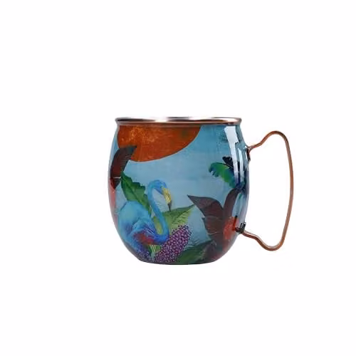 Mikasa Sarah Arnett Stainless Steel Moscow Mule Mug, 450ml, Flamingo Blue Multicolour