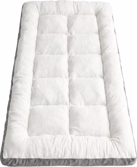 Livingandhome Plush Quilted Hollow Fibre Mattress Topper in White and Grey, W/D/H: 90 x 190 x 10 cm