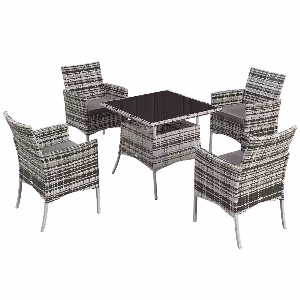 Wyld Haus Hayosa Yoka 4 Seater Garden Dining Set in Mixed Grey Rattan with Cushions – 2