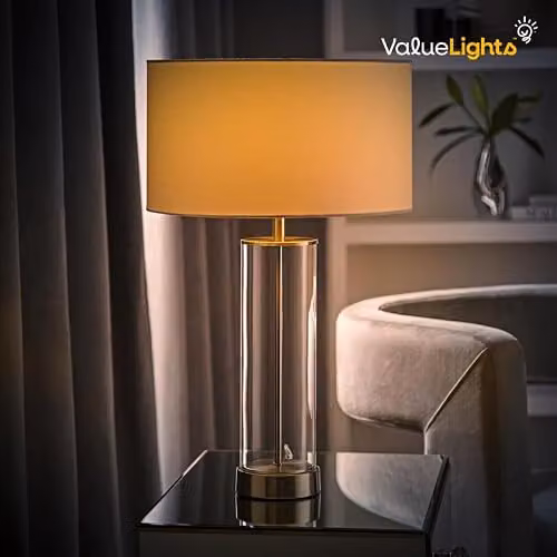 ValueLights Balan Cylinder Tube Table Lamp Base in Chrome and Transparent Silver with E27 Fitting, H 43.0 cm x W 11.0 cm x D 11.0 cm – 2