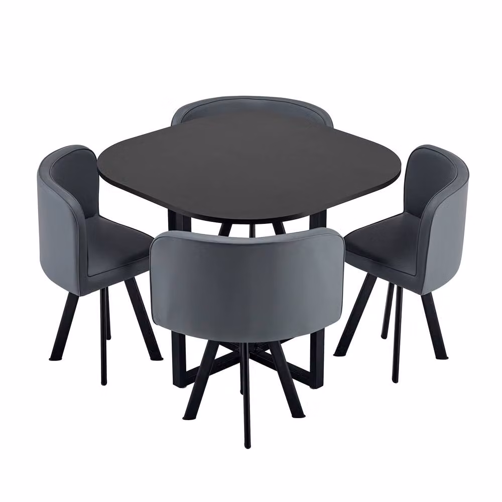 Comfy Living Ltd Modern Square Dining Table Set with 4 Grey Chairs, Black Metal, W/D/H: 90 x 90 x 90 cm