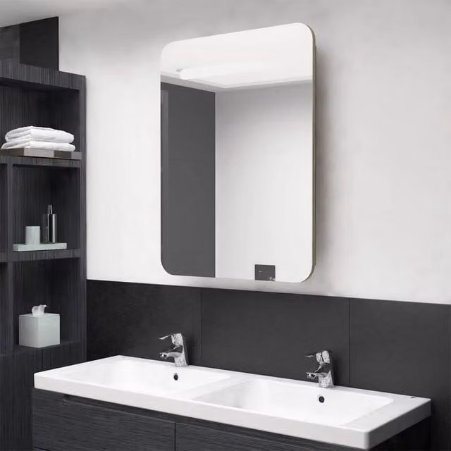Berkfield Home LED Bathroom Mirror Cabinet in Brown Oak, W/D/H: 60 x 11 x 80 cm – 1