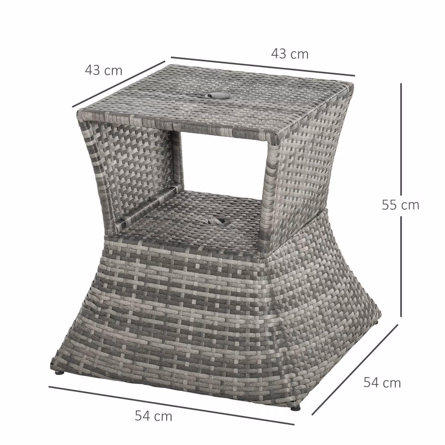 Outsunny Grey Rattan Wicker Outdoor Patio Coffee Table with Umbrella Hole and Storage Space – 3