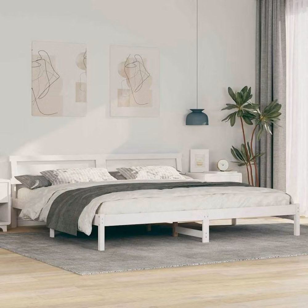 Berkfield Home Modern White Solid Pine Bed with LED Strip Lights and Headboard W/D/H: 180 x 200 x 73 cm – 1