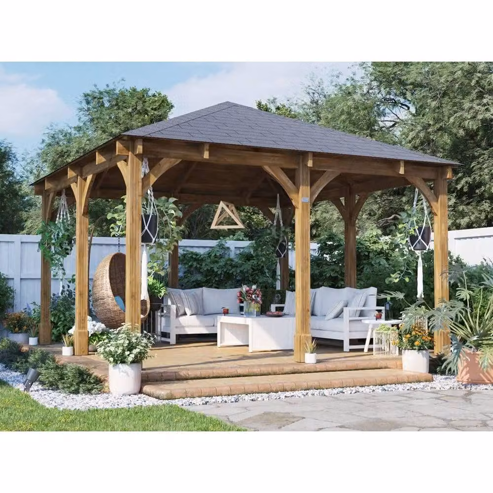 Dunster House Leviathan Heavy Duty Wooden Gazebo with Bitumen Shingle Roof, Brown, W: 400 cm, D: 400 cm, H: 212 cm – 2