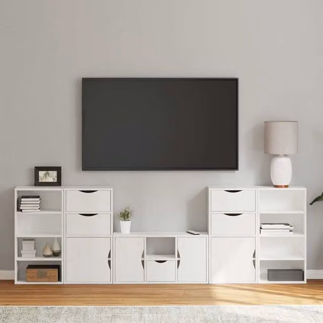 Berkfield Home ODDA 5 Piece White Solid Wood Pine TV Unit with Storage