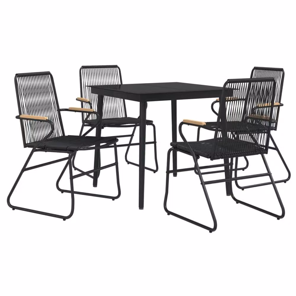 Berkfield Home 5 Piece Modern Garden Dining Set in Black PVC Rattan with Glass Top and Powder Coated Steel Frame – 3