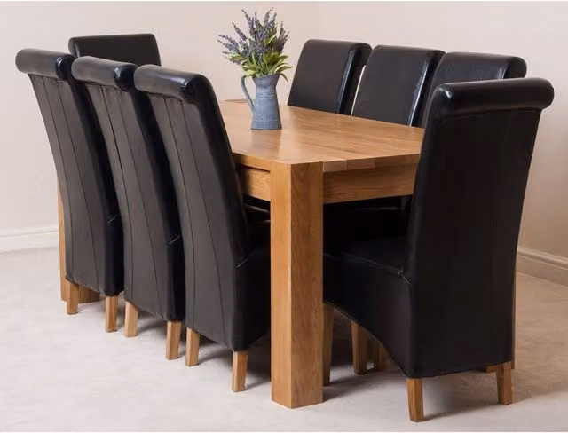 Thats Furniture Kuba Oak Dining Table and 8 Montana Black Leather Chairs Set, W: 180 cm, D: 90 cm
