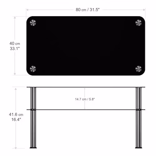AVF Black Glossy Glass Rectangular Coffee Table W/D/H: 80 x 40 x 42 cm – 3