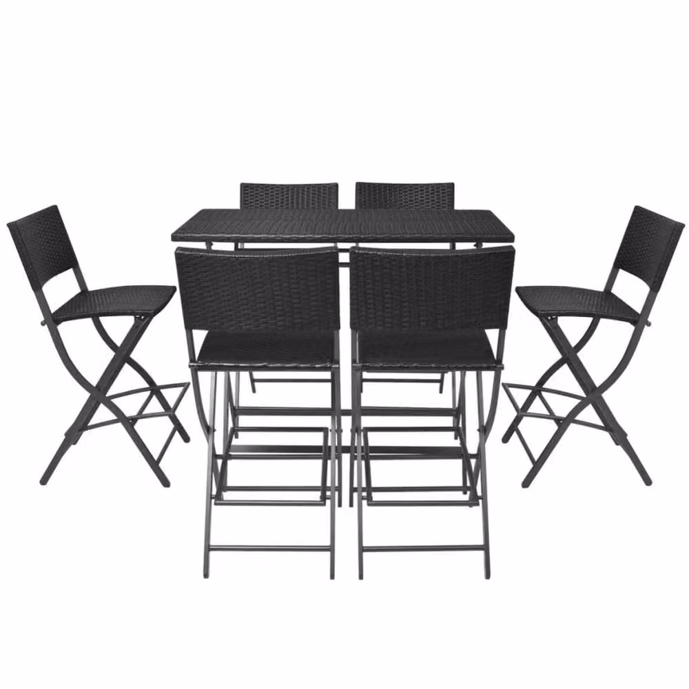 Berkfield Home 7 Piece Folding Outdoor Dining Set in Black Poly Rattan and Powder Coated Steel – 3