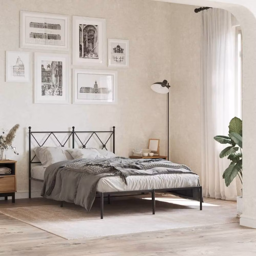 Berkfield Home Metal Bed Frame with Headboard in Black, 120 x 190 cm – 2