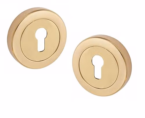 Golden Grace Door Key Hole Escutcheon on Round Rose in Electro Brass Gold