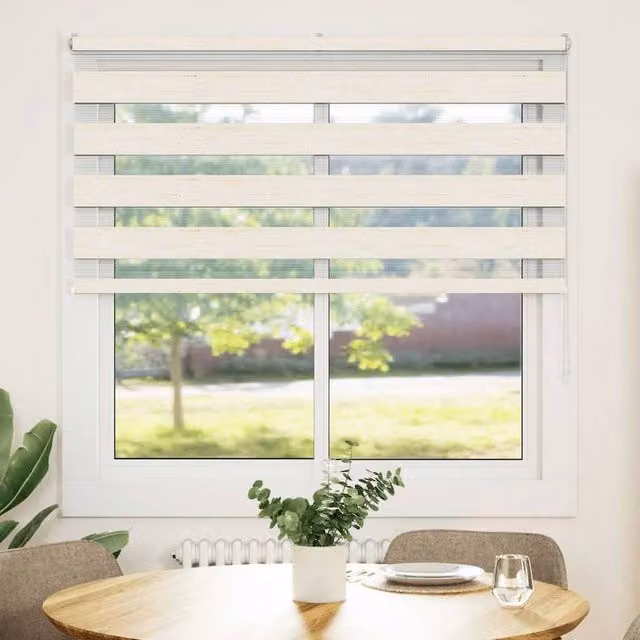 Berkfield Home Zebra Blind in Marble Beige, Polyester Fabric, W: 140 cm, H: 150 cm