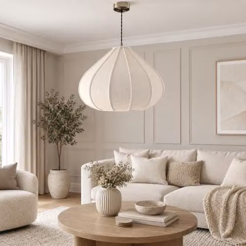 CGC Lighting Libby Bell Linen Fabric Hanging Ceiling Lampshade in Oatmeal with 50 cm Diameter – 3