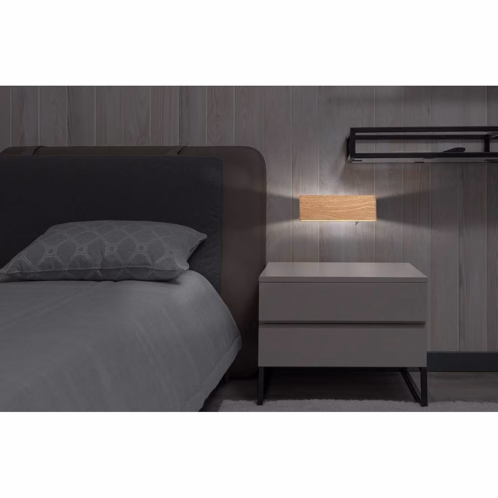 Globo Lighting LED Wall Reading Light, Brown and White Wood Effect, Diameter: 22.5 cm – 5