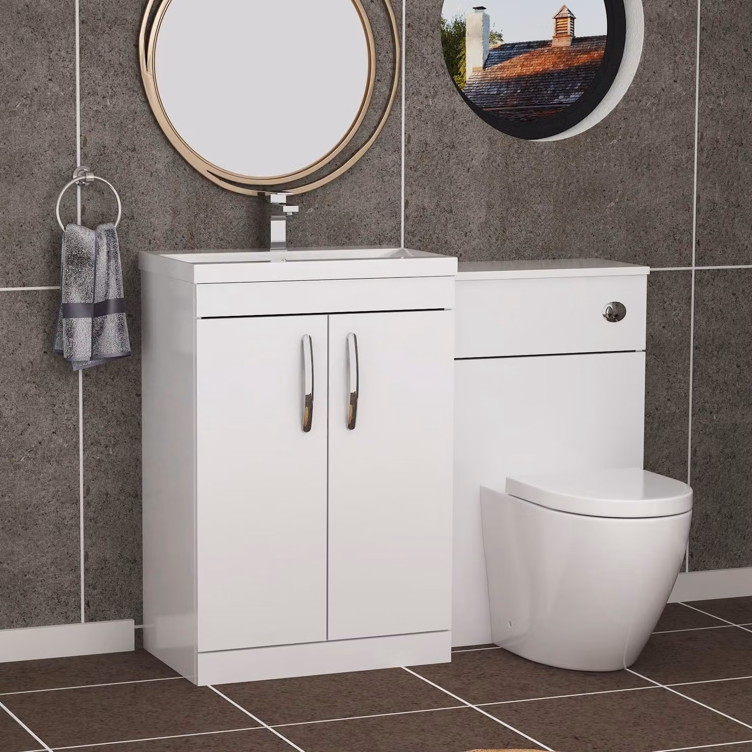 Royal Bathrooms Gloss White 2 Door Furniture Pack with Mid Edge Basin and Elva Back to Wall Toilet, Width: 110 cm