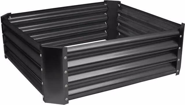 Harbour Housewares Black Galvanised Steel Raised Garden Bed, W/D/H: 90 x 90 x 30 cm