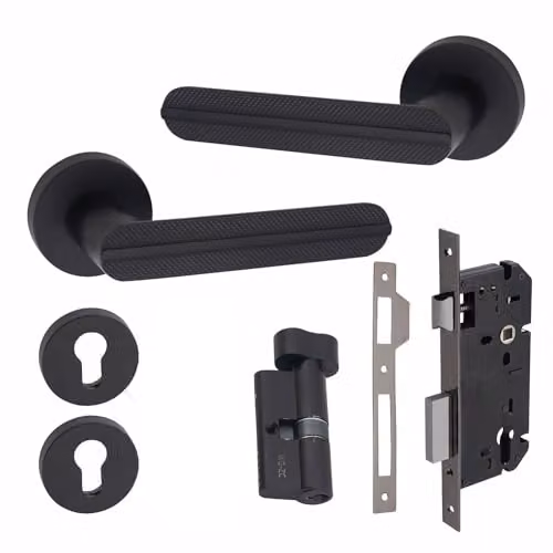 Golden Grace Lima Euro Lock Turn Set in Matt Black Finish, 70mm – 1