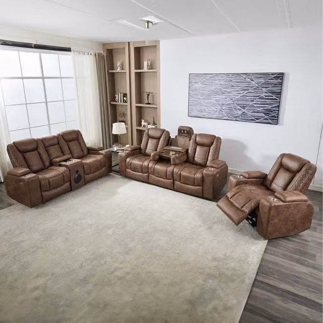More4Homes Ashton 1, 2 and 3 Seater Fabric Auto Recliner Sofa Set in Brown