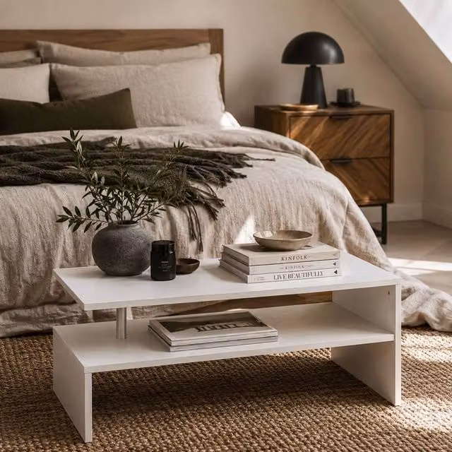 Wyld Haus Vifama Two Tier White Coffee Table with Aluminium Supports – 1