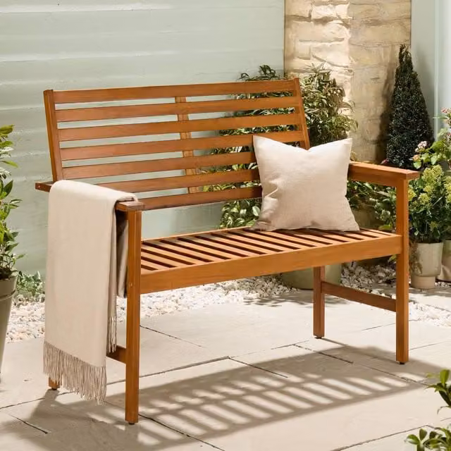 VonHaus Cannes 2 Seater Acacia Wood Garden Bench in Brown and Red, W/D/H: 120 x 58 x 90.5 cm – 1